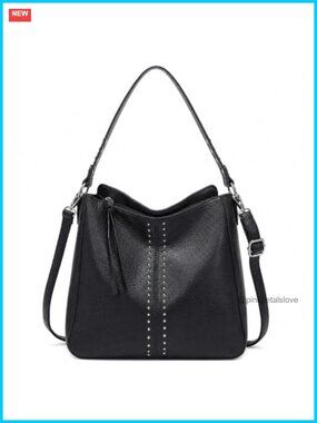Faux Leather Hobo Bag Crossbody Purse Shoulder Handbag with Metal Stud Accents